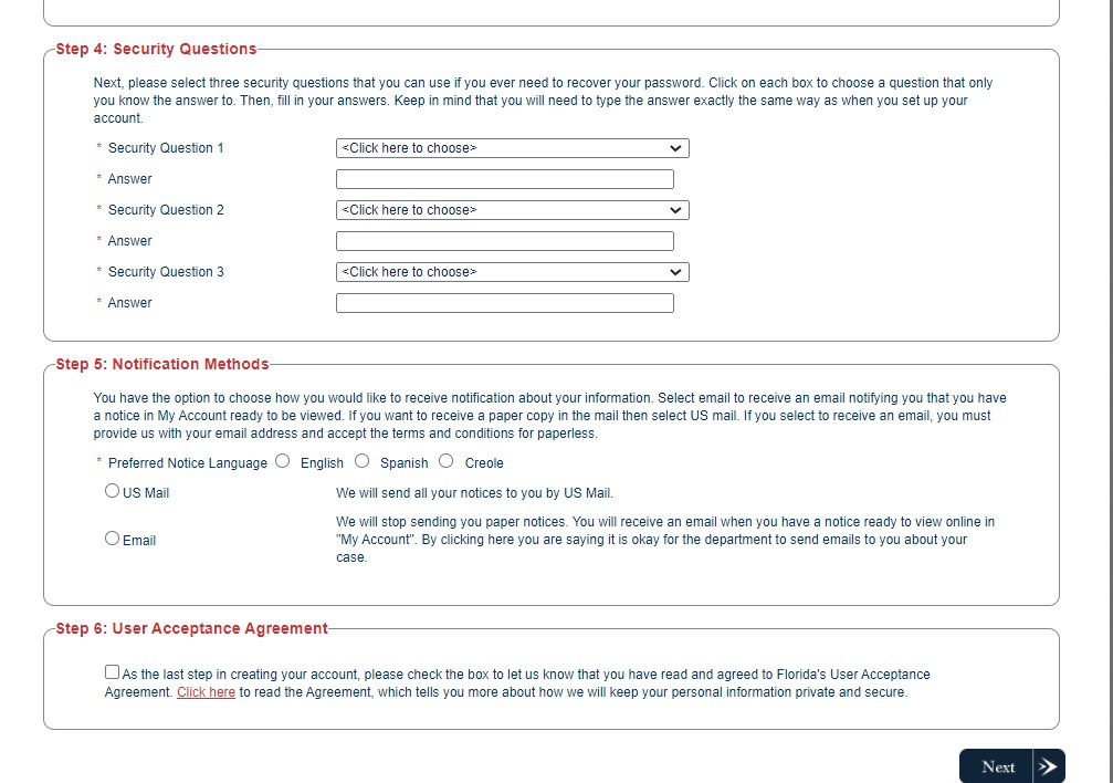 MyAccess Florida Account Registration Steps